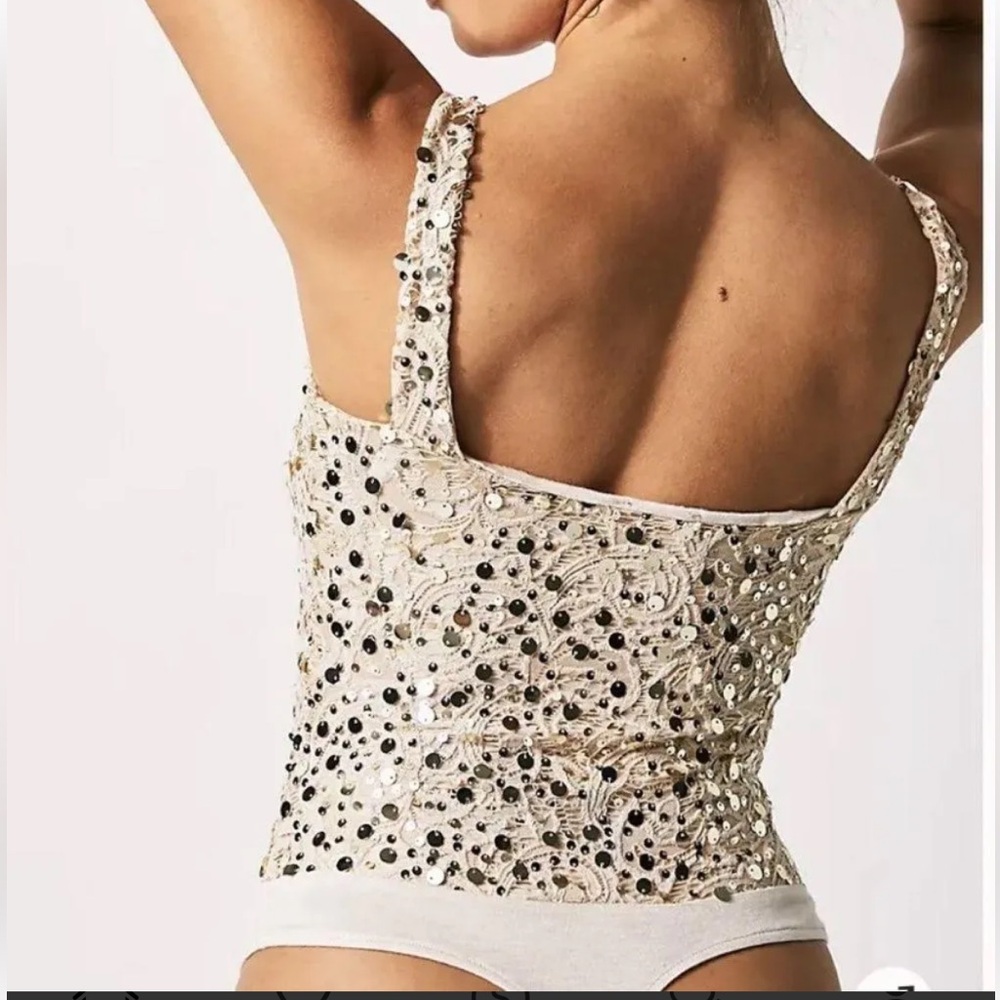 Free People At First Sight Sequence Bodysuit In Pink Pearl Small Petite - Picture 6 of 10